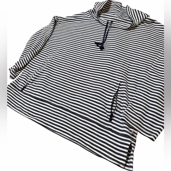 💙TALBOTS STRIPED COWL NECK Striped Navy and White Pullover - Picture 1 of 11